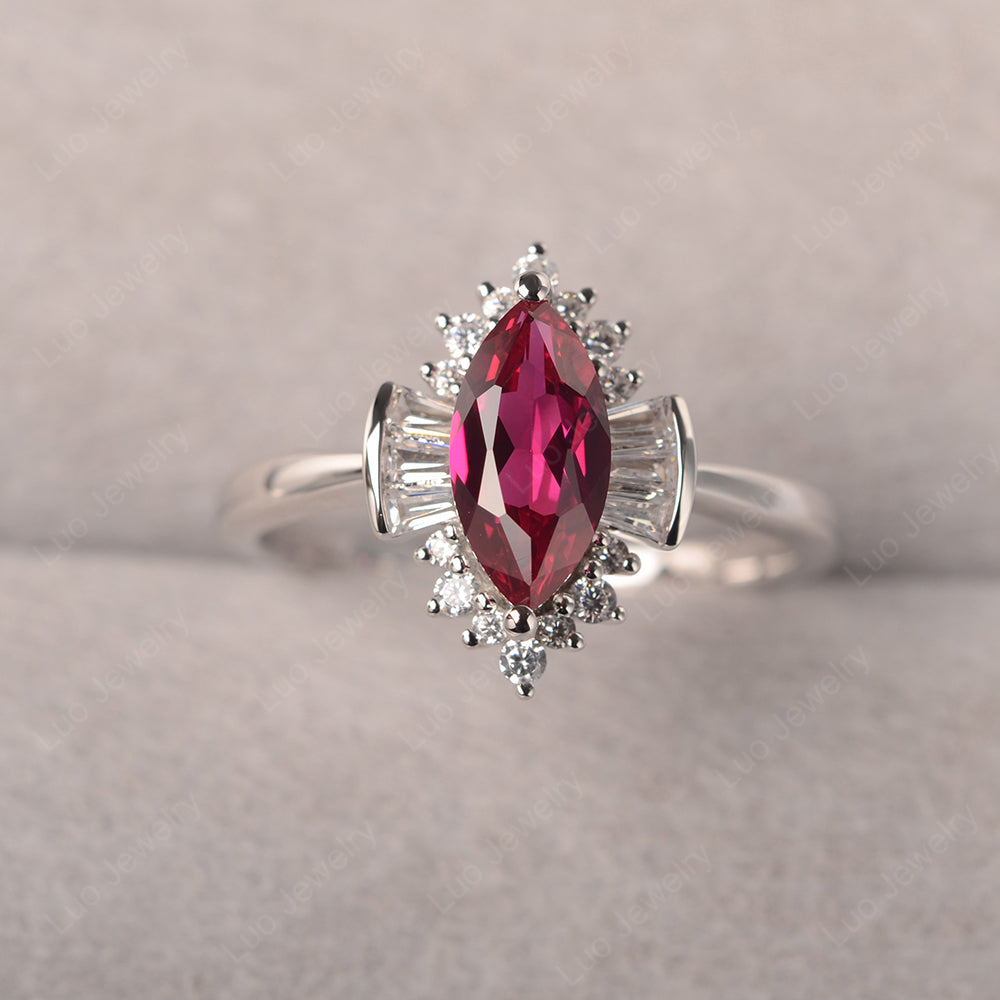 Marquise Ruby Engagement Ring White Gold - LUO Jewelry