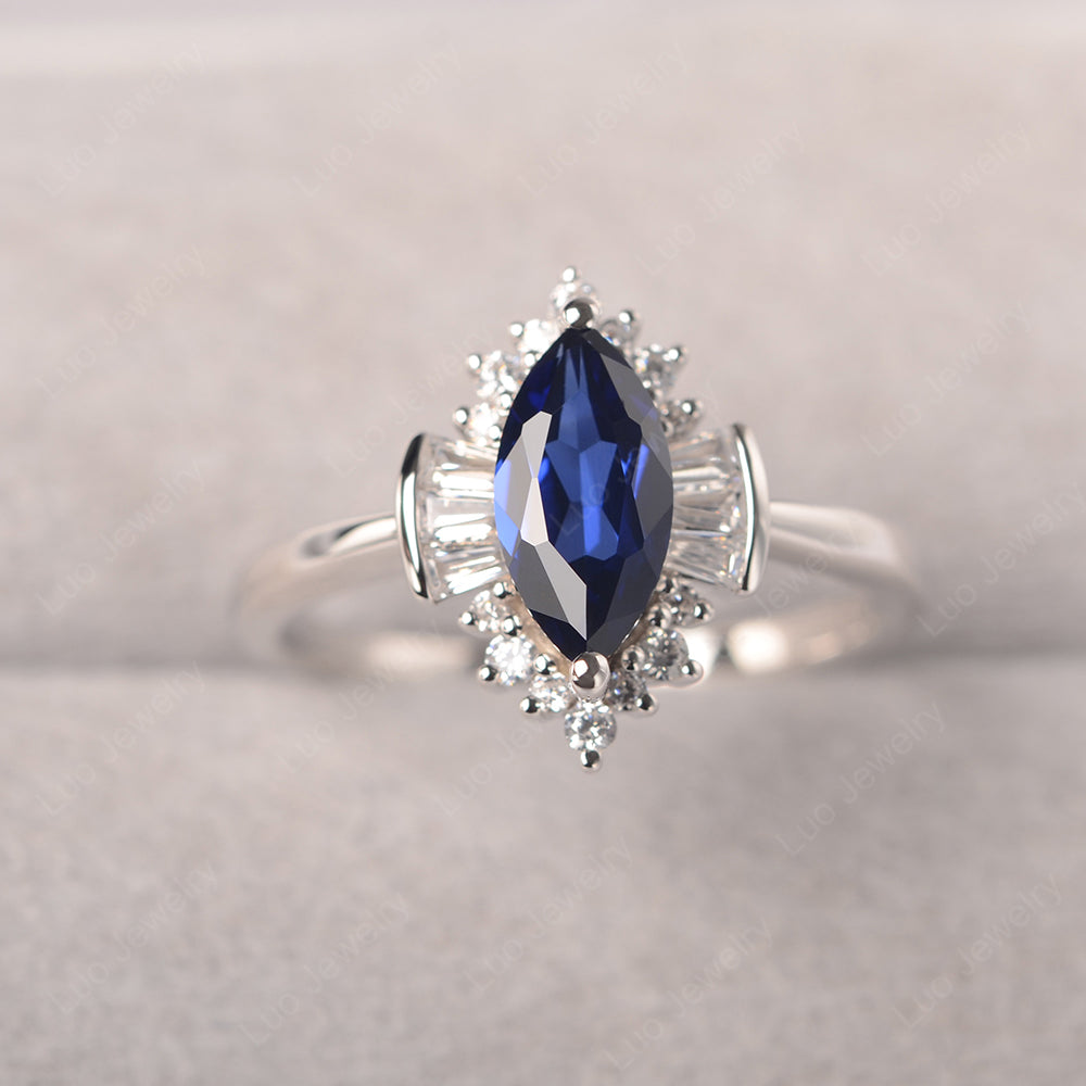 Marquise Lab Sapphire Engagement Ring White Gold - LUO Jewelry