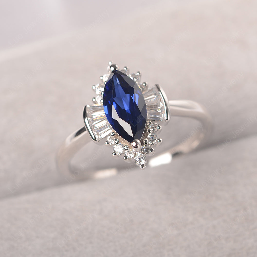 Marquise Lab Sapphire Engagement Ring White Gold - LUO Jewelry
