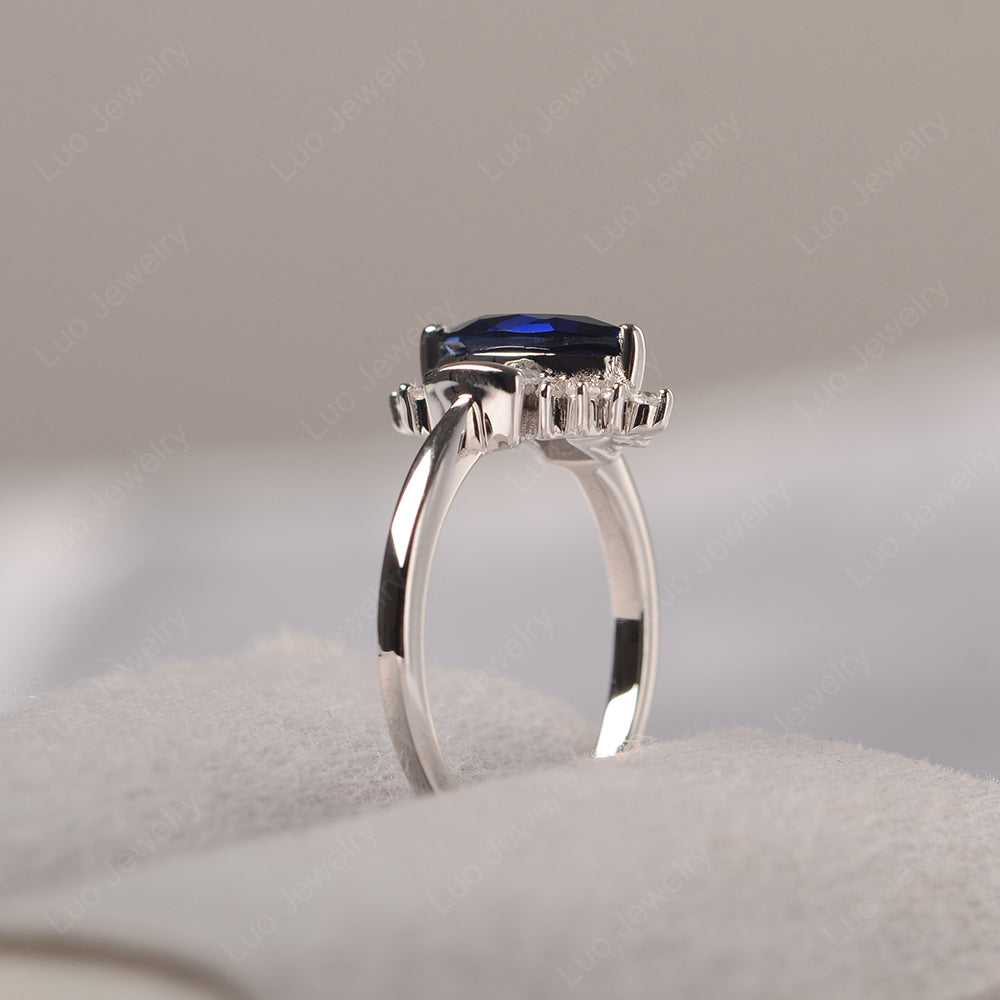 Marquise Lab Sapphire Engagement Ring White Gold - LUO Jewelry