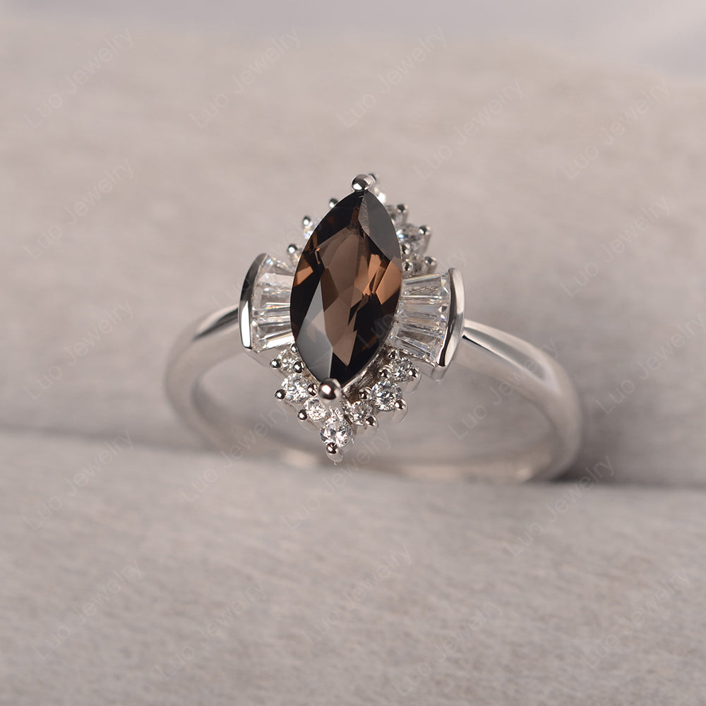 Marquise Smoky Quartz  Engagement Ring White Gold - LUO Jewelry