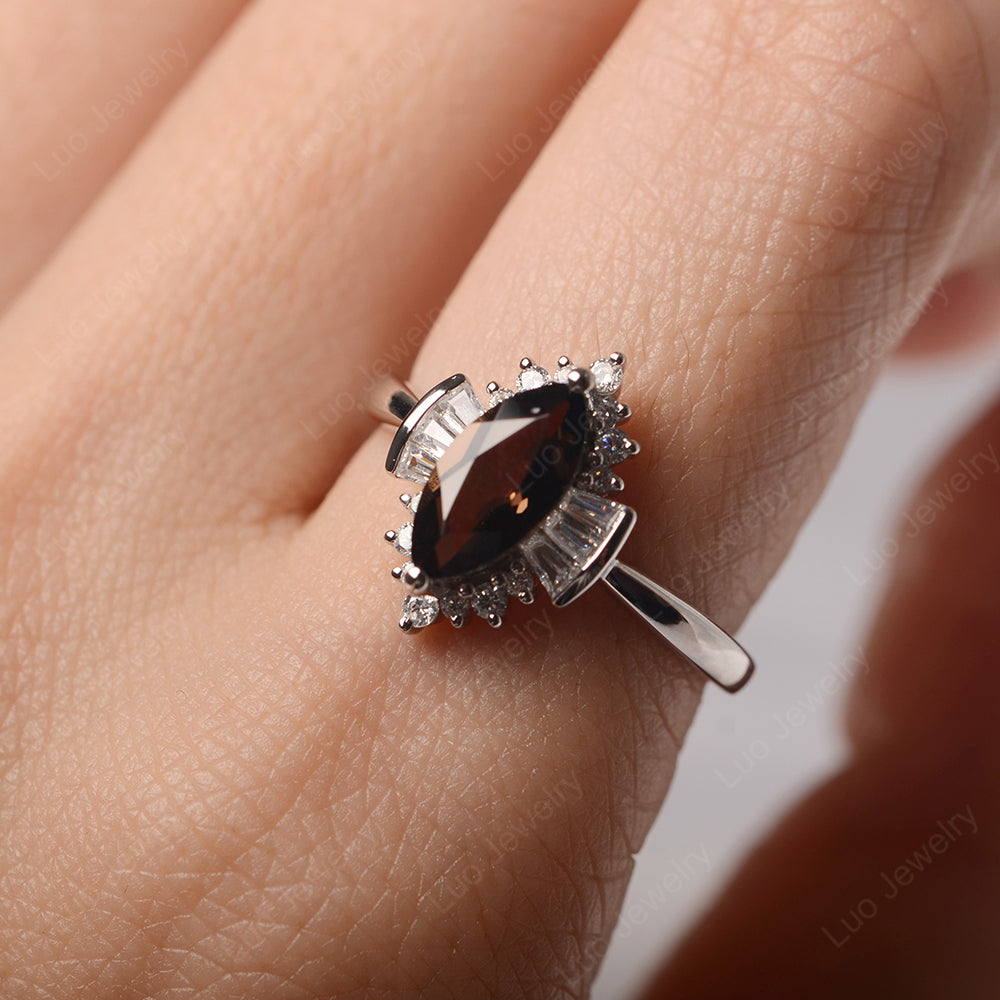 Marquise Smoky Quartz  Engagement Ring White Gold - LUO Jewelry