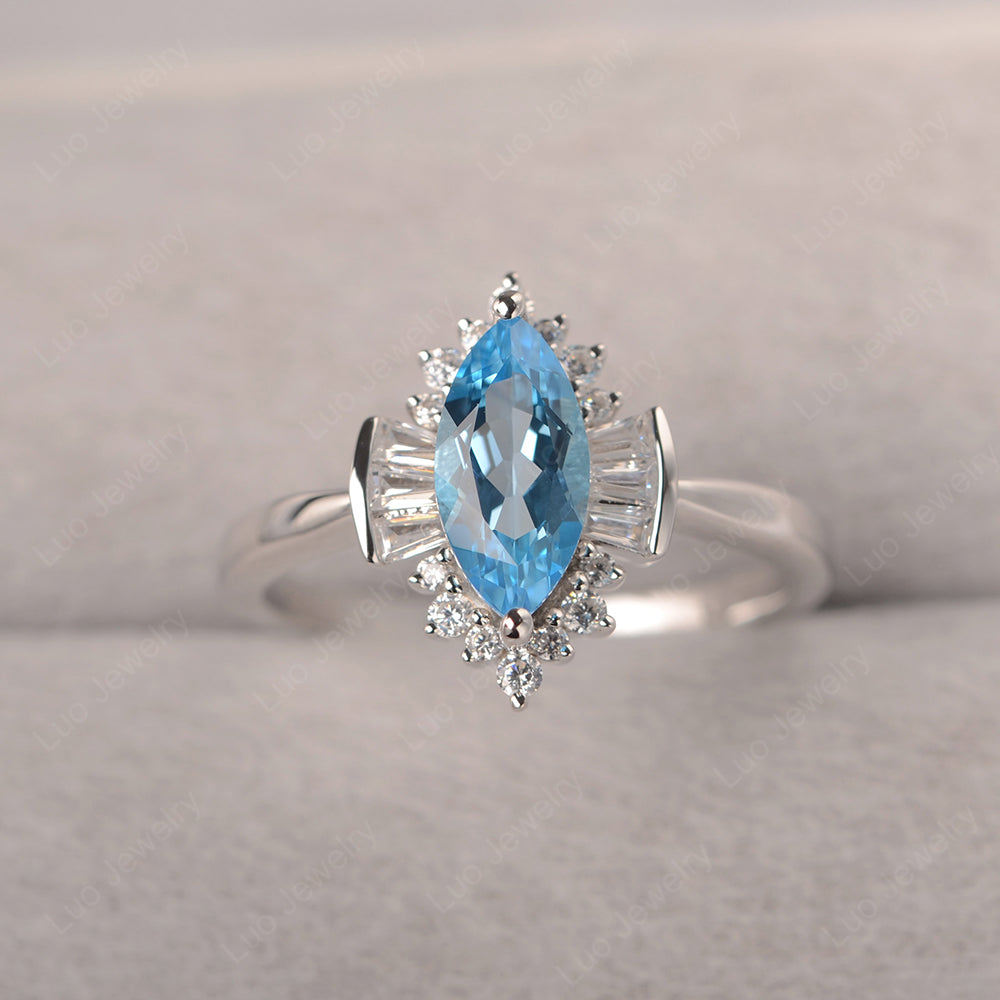 Marquise Swiss Blue Topaz Engagement Ring White Gold - LUO Jewelry