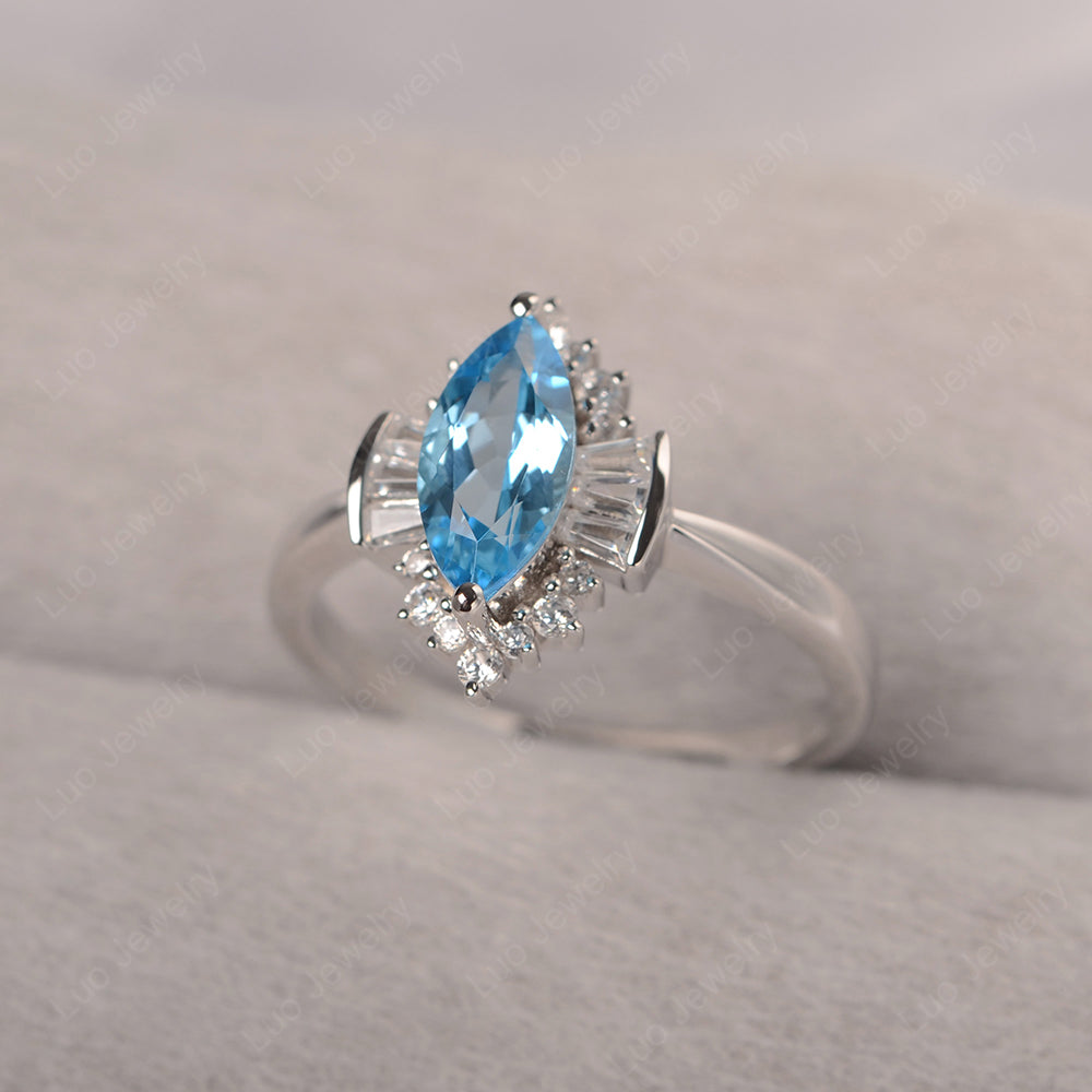 Marquise Swiss Blue Topaz Engagement Ring White Gold - LUO Jewelry