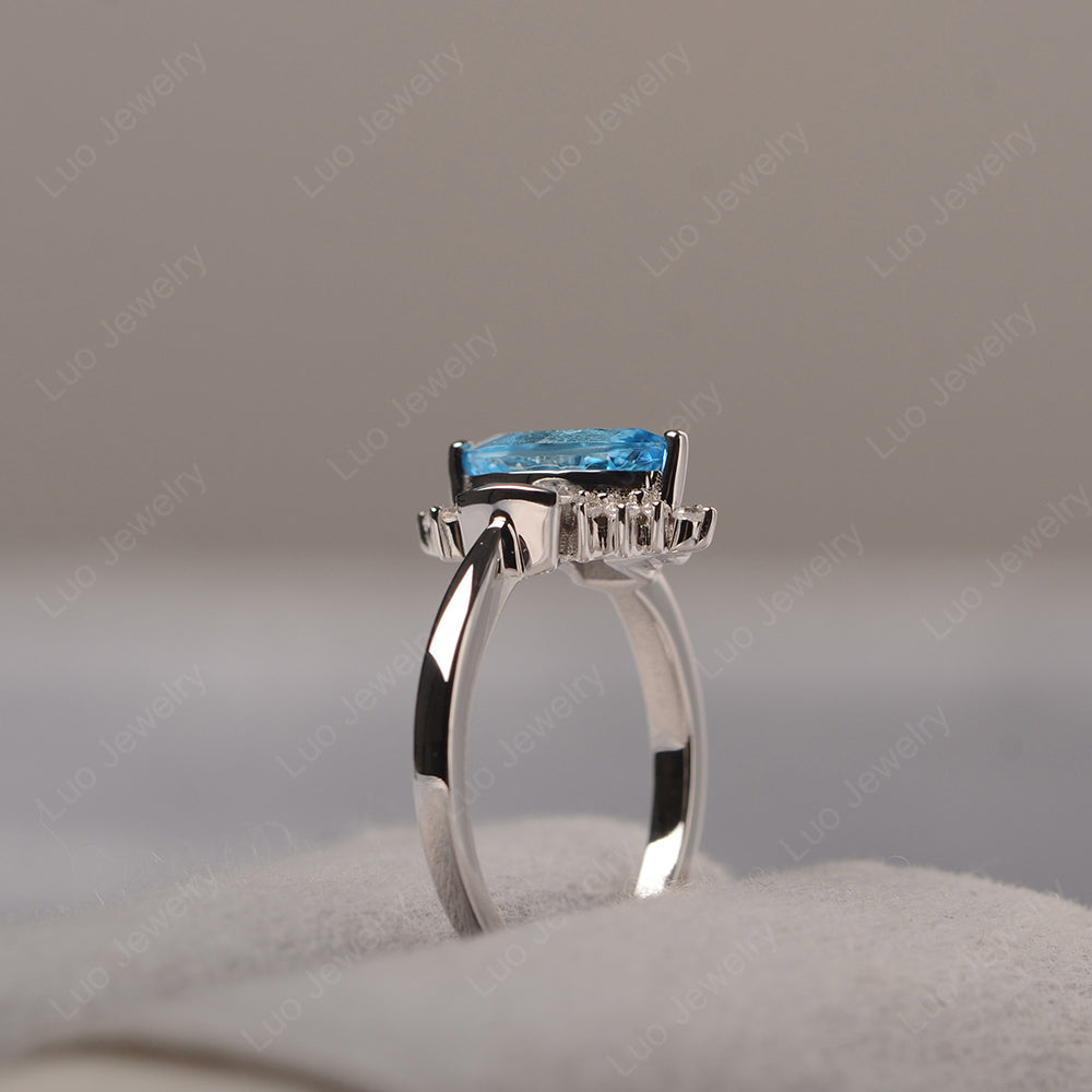 Marquise Swiss Blue Topaz Engagement Ring White Gold - LUO Jewelry