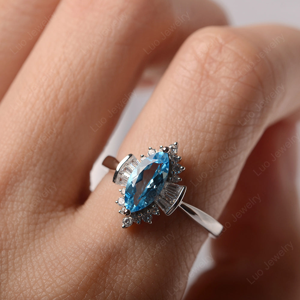 Marquise Swiss Blue Topaz Engagement Ring White Gold - LUO Jewelry