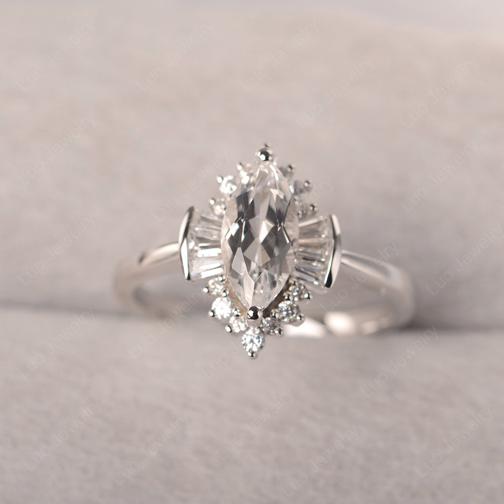 Marquise White Topaz Engagement Ring White Gold - LUO Jewelry