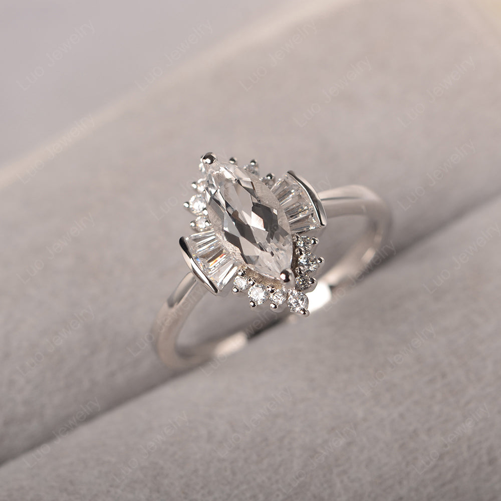 Marquise White Topaz Engagement Ring White Gold - LUO Jewelry