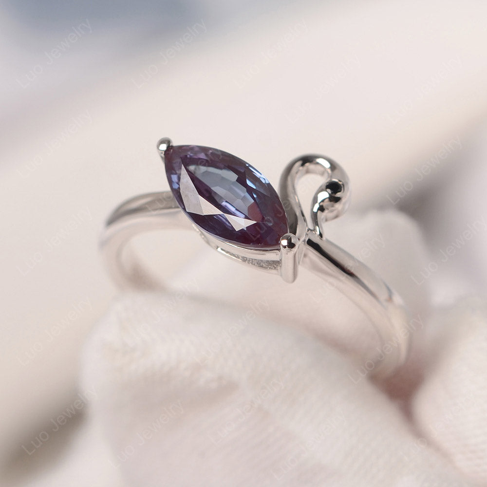 Alexandrite Ring Swan Engagement Ring - LUO Jewelry