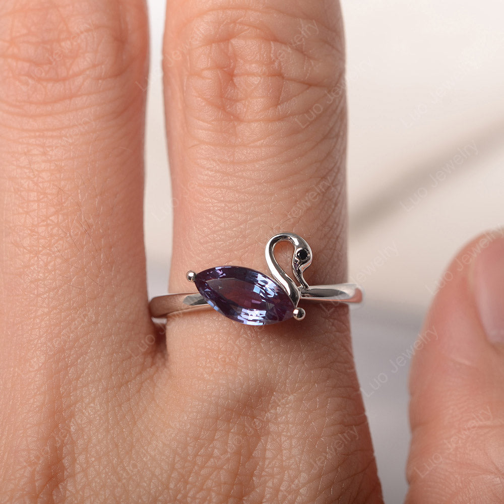 Alexandrite Ring Swan Engagement Ring - LUO Jewelry