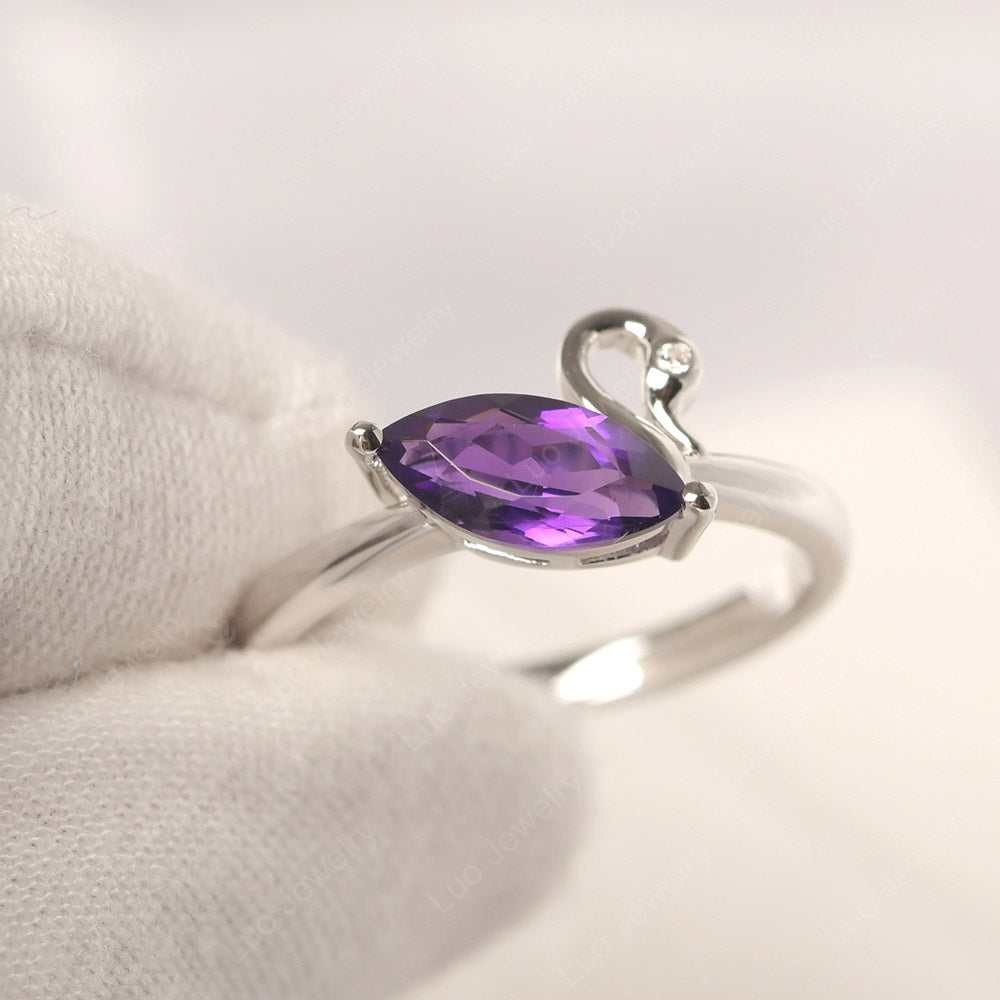 Amethyst Ring Swan Engagement Ring - LUO Jewelry