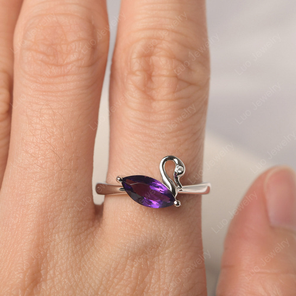 Amethyst Ring Swan Engagement Ring - LUO Jewelry