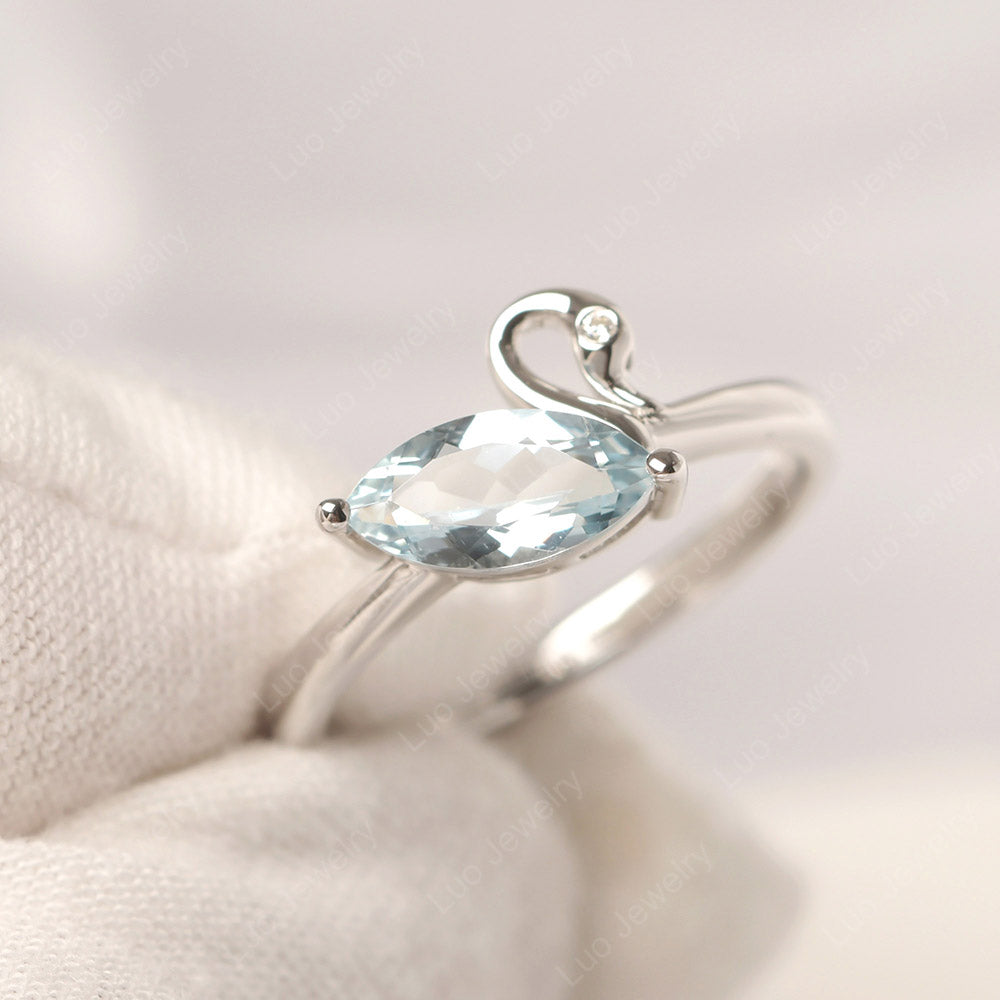 Aquamarine Ring Swan Engagement Ring - LUO Jewelry