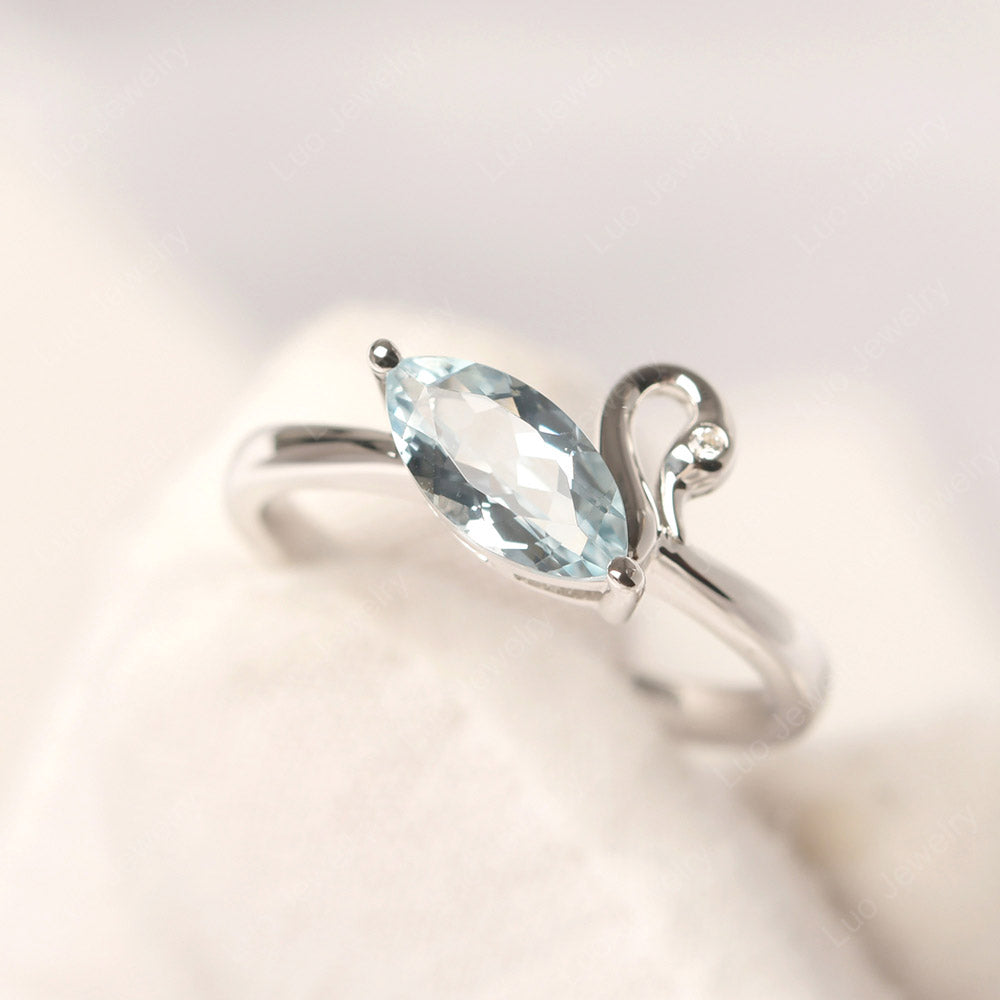 Aquamarine Ring Swan Engagement Ring - LUO Jewelry