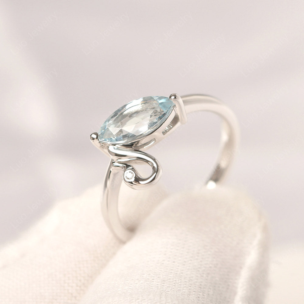 Aquamarine Ring Swan Engagement Ring - LUO Jewelry