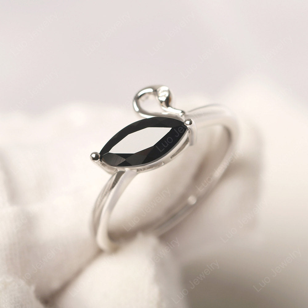 Black Stone Ring Swan Engagement Ring - LUO Jewelry