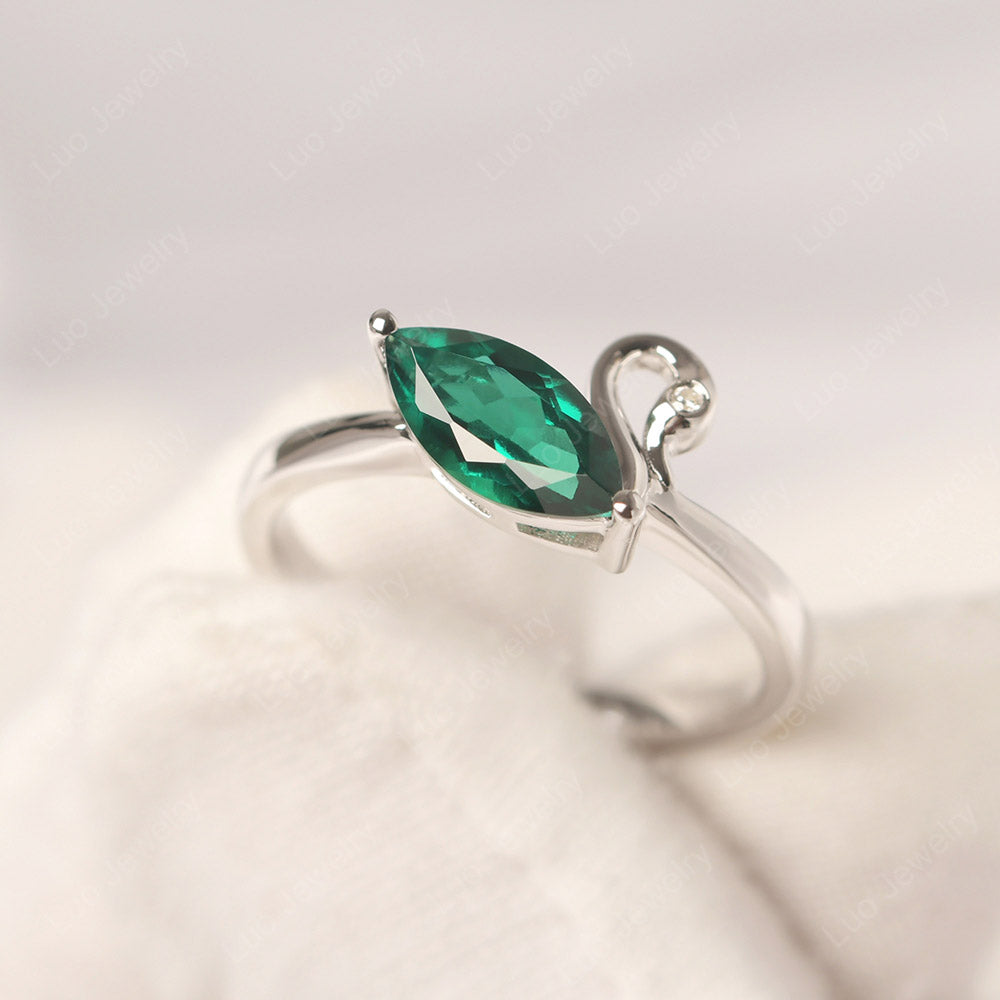 Lab Emerald Ring Swan Engagement Ring - LUO Jewelry