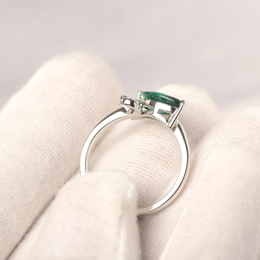 Lab Emerald Ring Swan Engagement Ring - LUO Jewelry