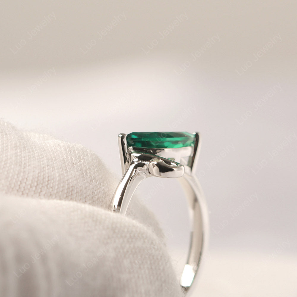 Lab Emerald Ring Swan Engagement Ring - LUO Jewelry