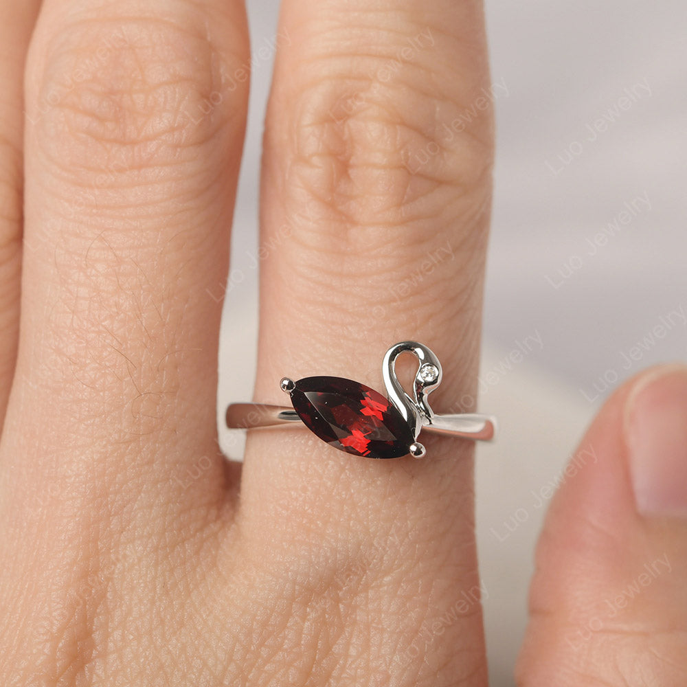 Garnet Ring Swan Engagement Ring - LUO Jewelry