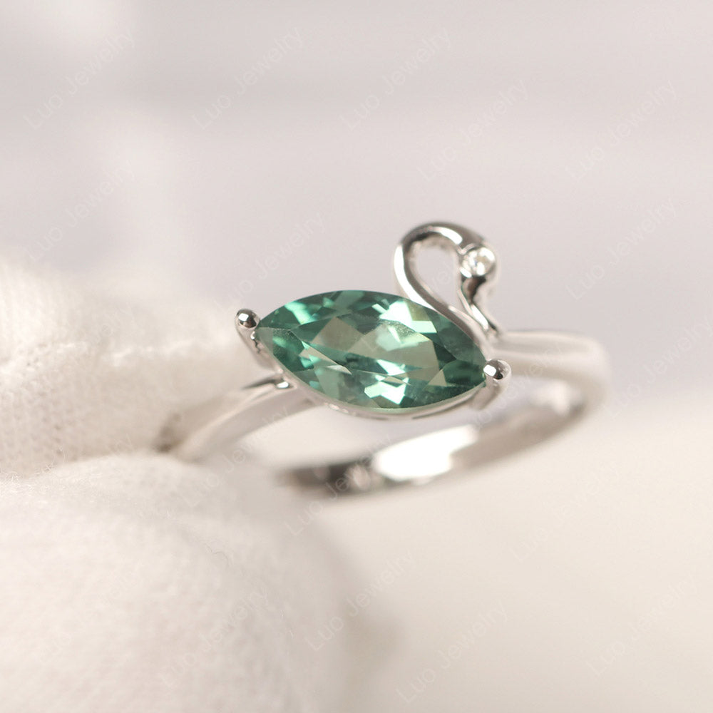 Green Sapphire Ring Swan Engagement Ring - LUO Jewelry