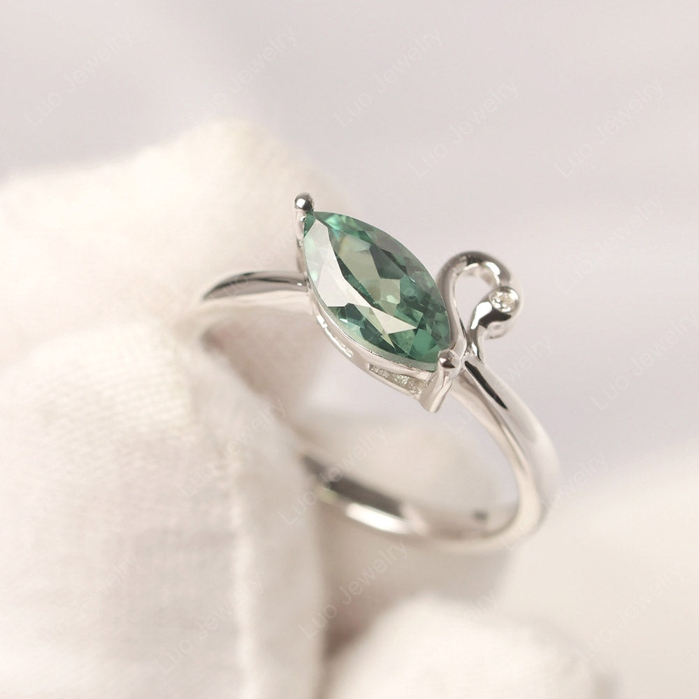 Green Sapphire Ring Swan Engagement Ring - LUO Jewelry