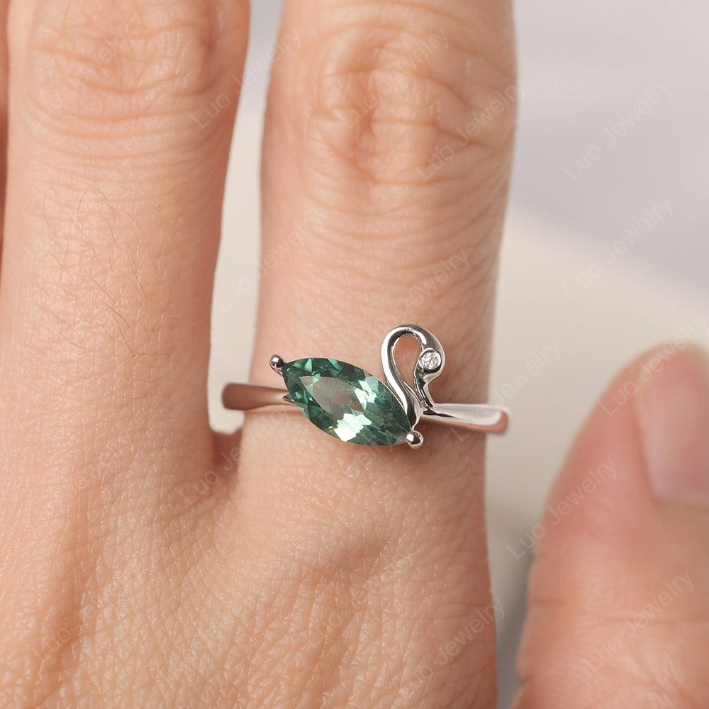 Green Sapphire Ring Swan Engagement Ring - LUO Jewelry