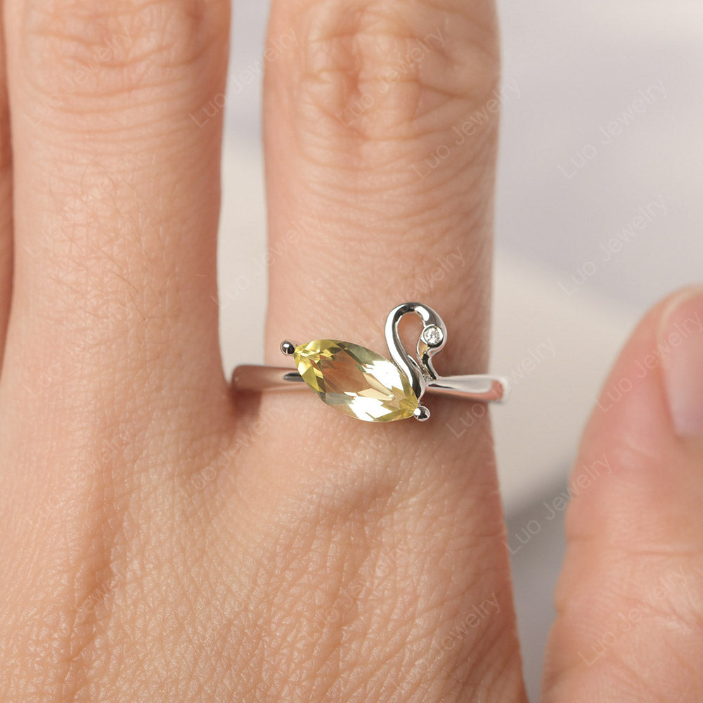 Lemon Quartz Ring Swan Engagement Ring - LUO Jewelry