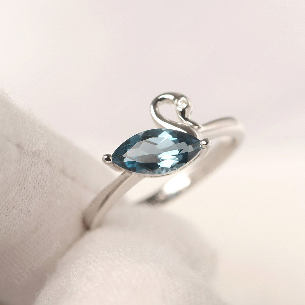 London Blue Topaz Ring Swan Engagement Ring - LUO Jewelry