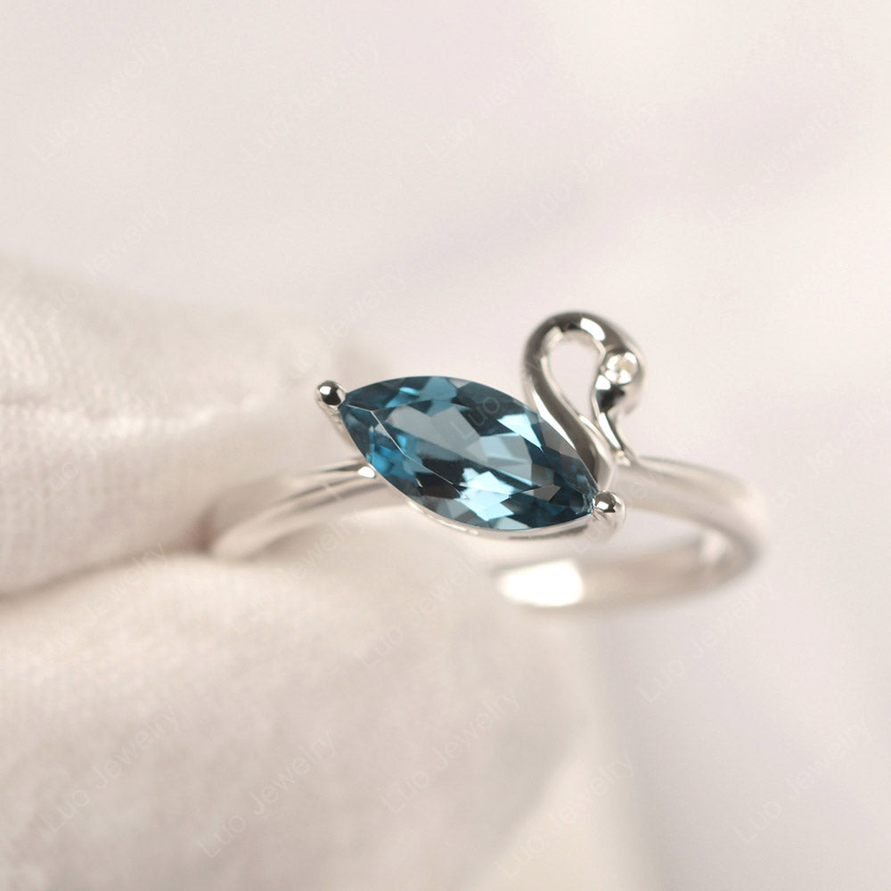 London Blue Topaz Ring Swan Engagement Ring - LUO Jewelry
