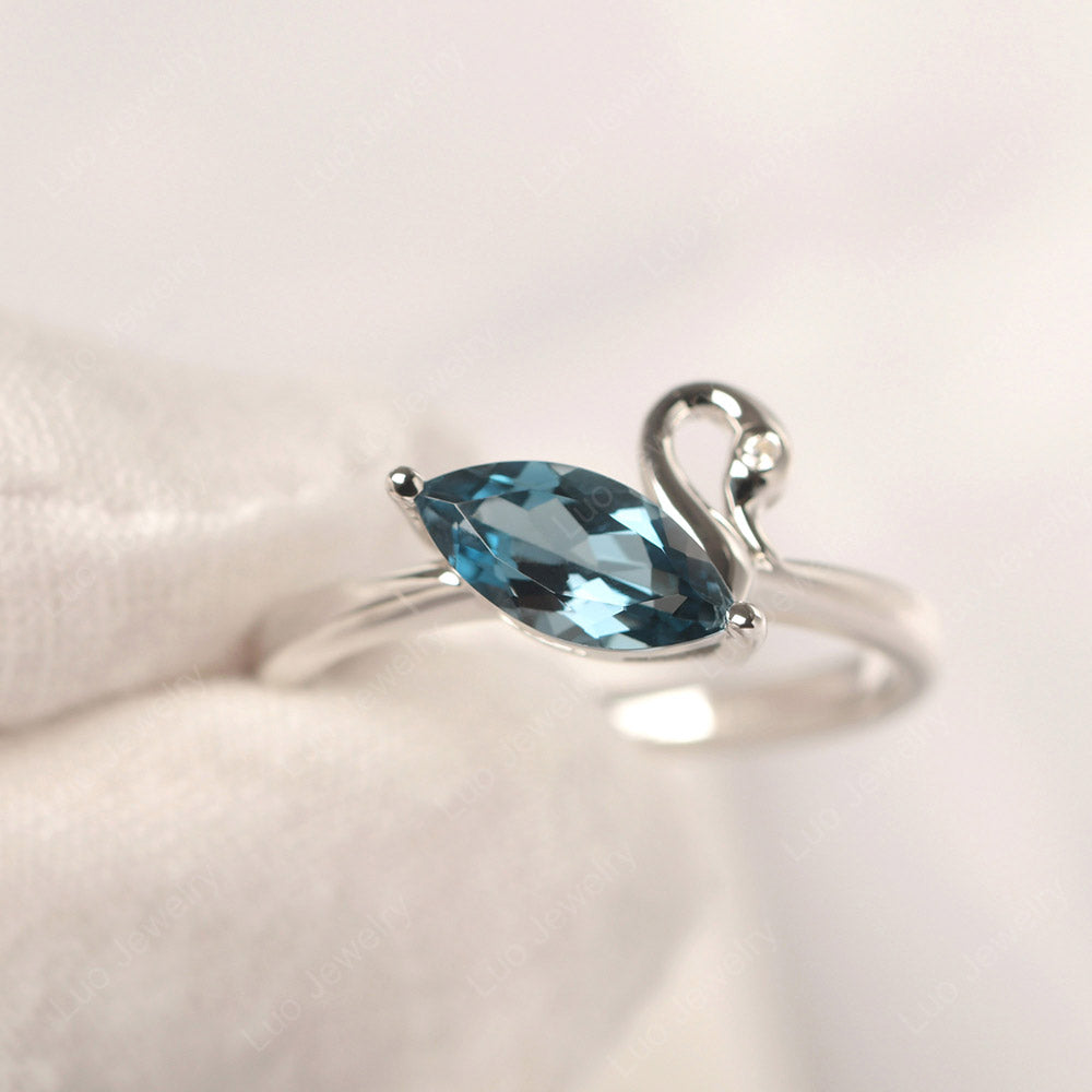 London Blue Topaz Ring Swan Engagement Ring - LUO Jewelry