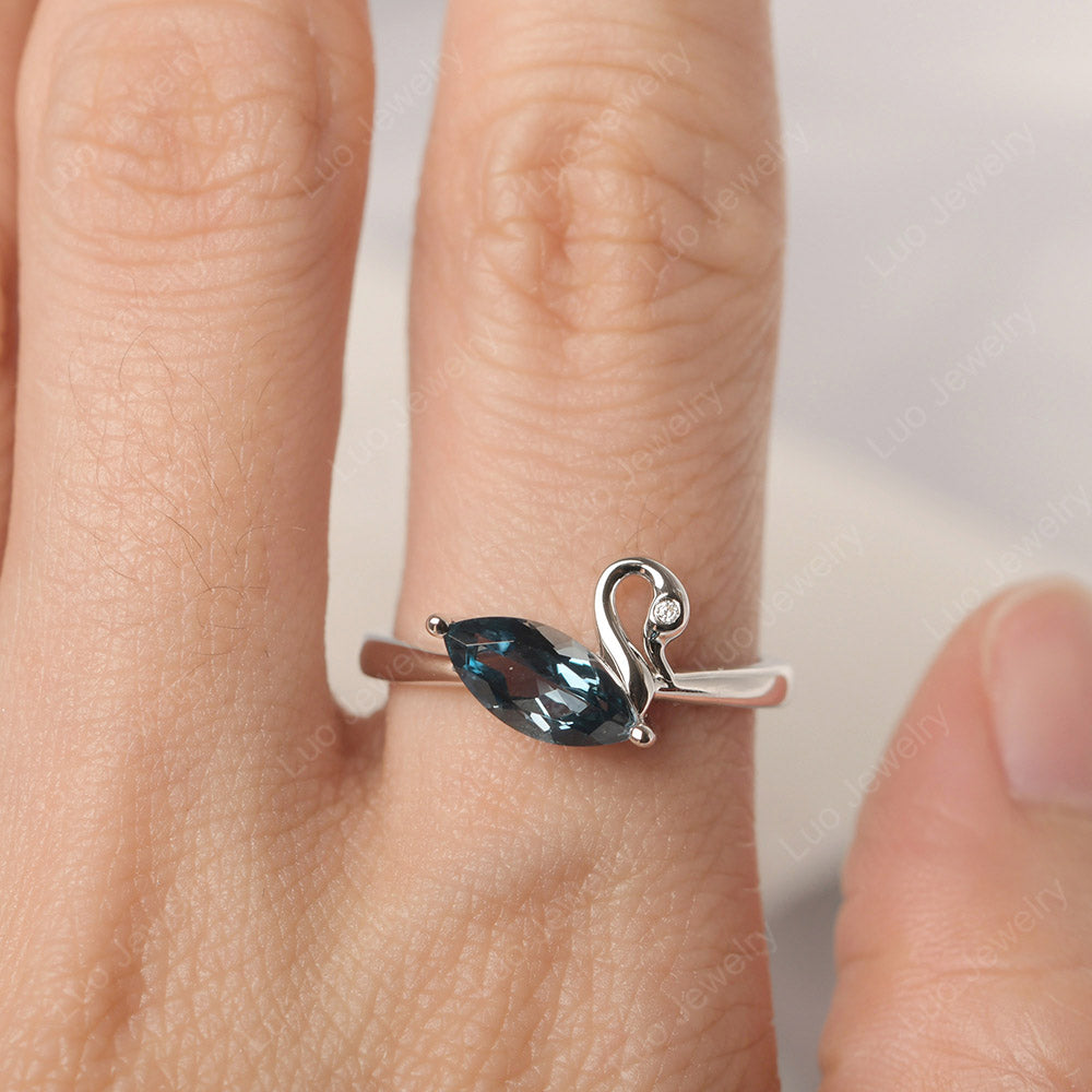 London Blue Topaz Ring Swan Engagement Ring - LUO Jewelry