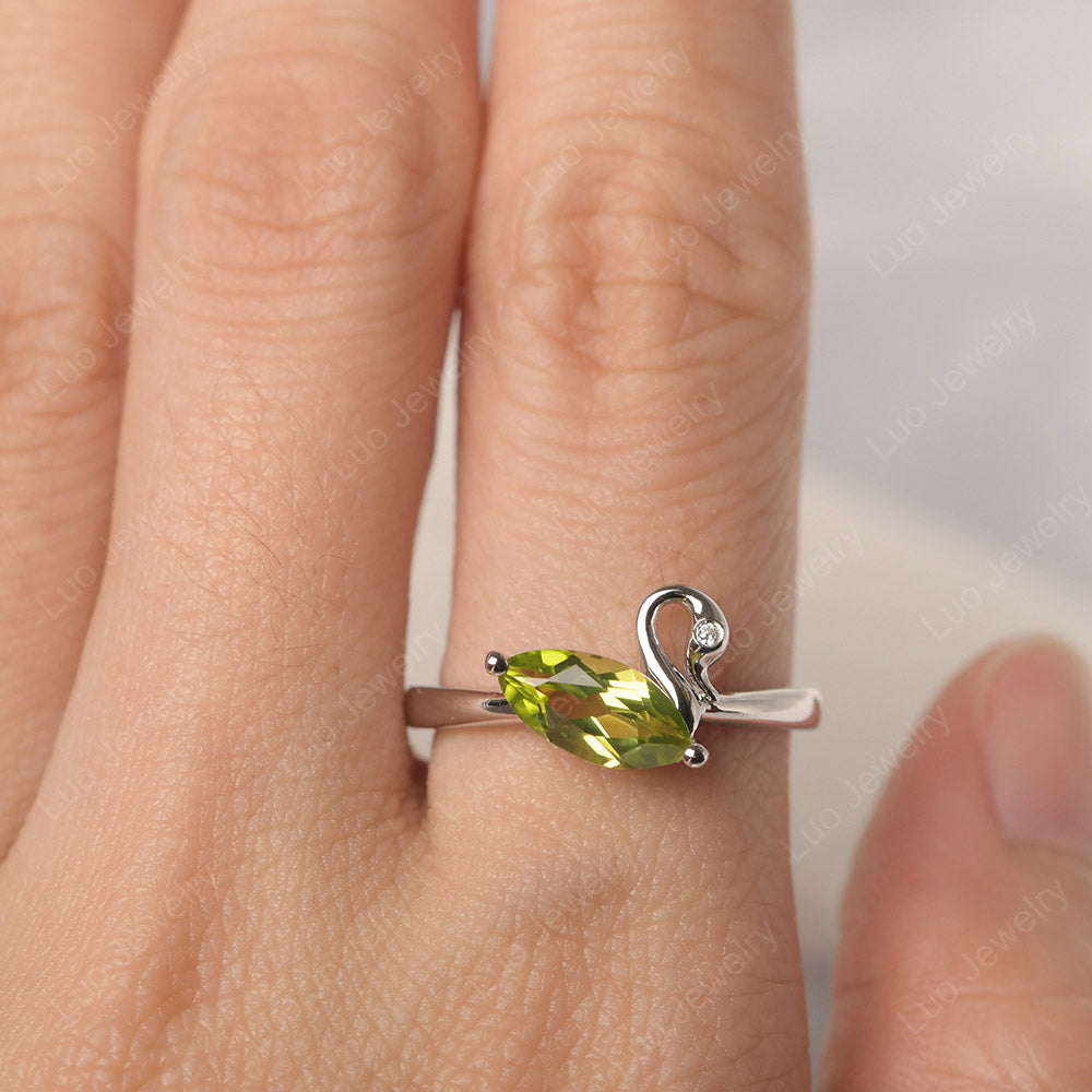 Peridot Ring Swan Engagement Ring - LUO Jewelry