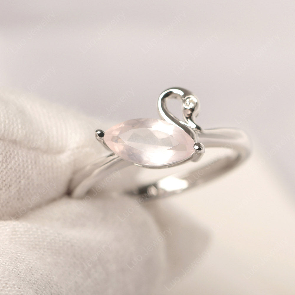 Rose Quartz Ring Swan Engagement Ring - LUO Jewelry