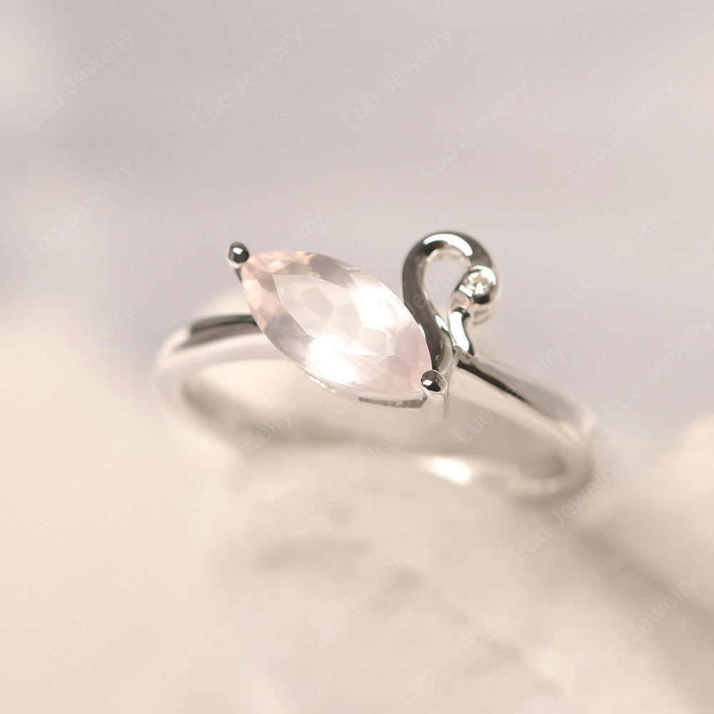 Rose Quartz Ring Swan Engagement Ring - LUO Jewelry