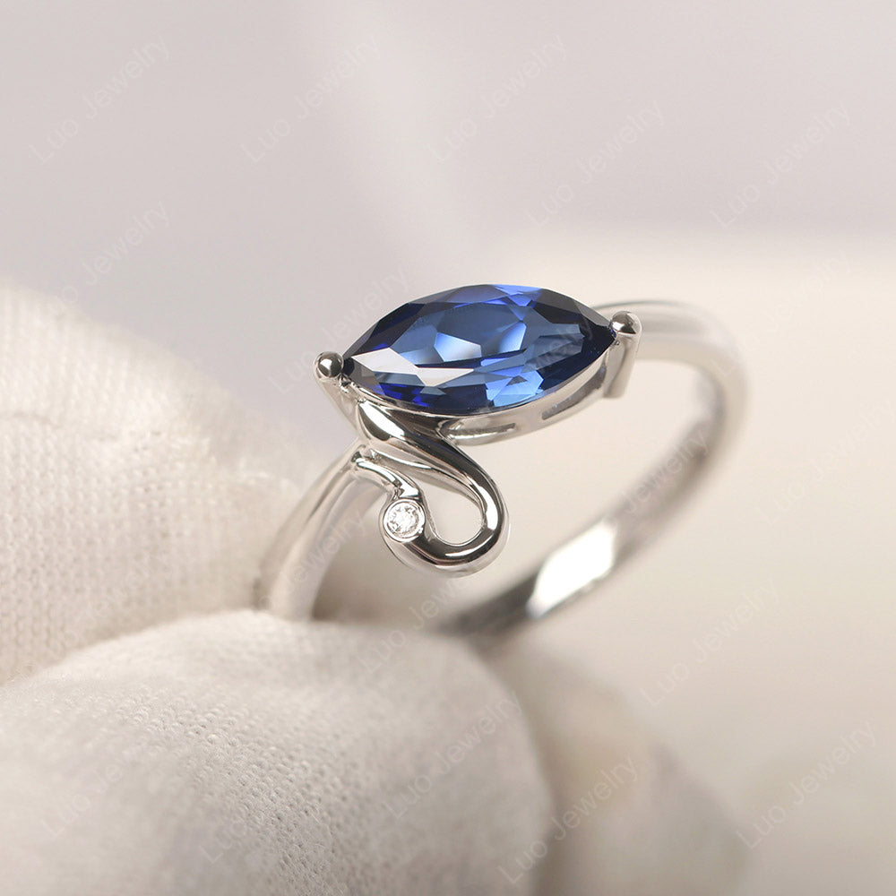 Lab Sapphire Ring Swan Engagement Ring - LUO Jewelry