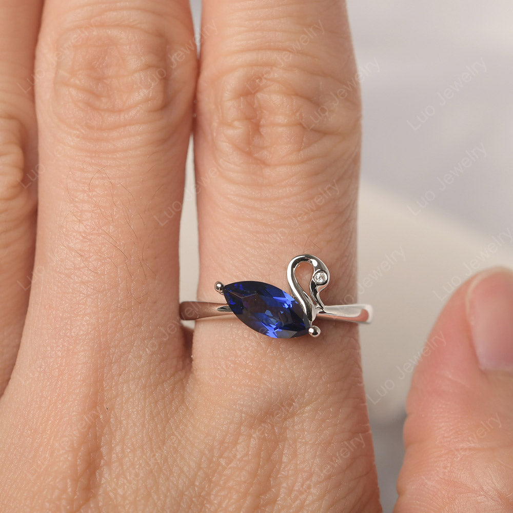 Lab Sapphire Ring Swan Engagement Ring - LUO Jewelry