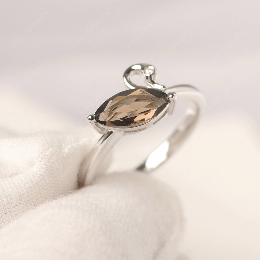 Smoky Quartz  Ring Swan Engagement Ring - LUO Jewelry