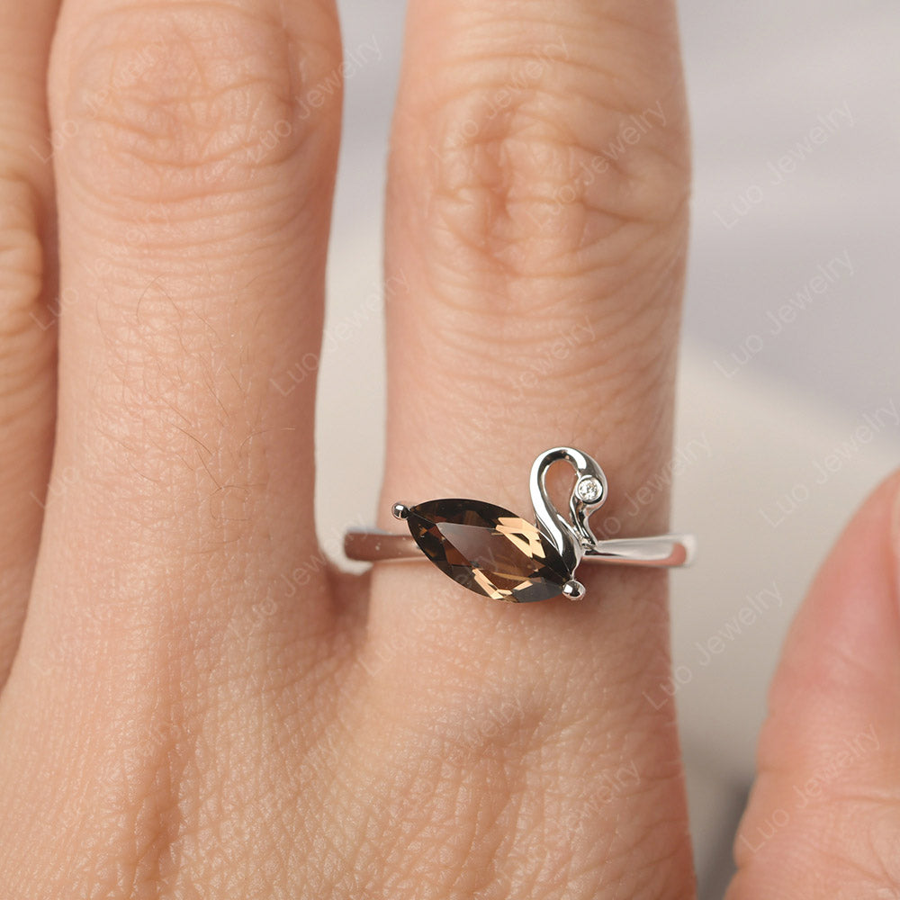 Smoky Quartz  Ring Swan Engagement Ring - LUO Jewelry