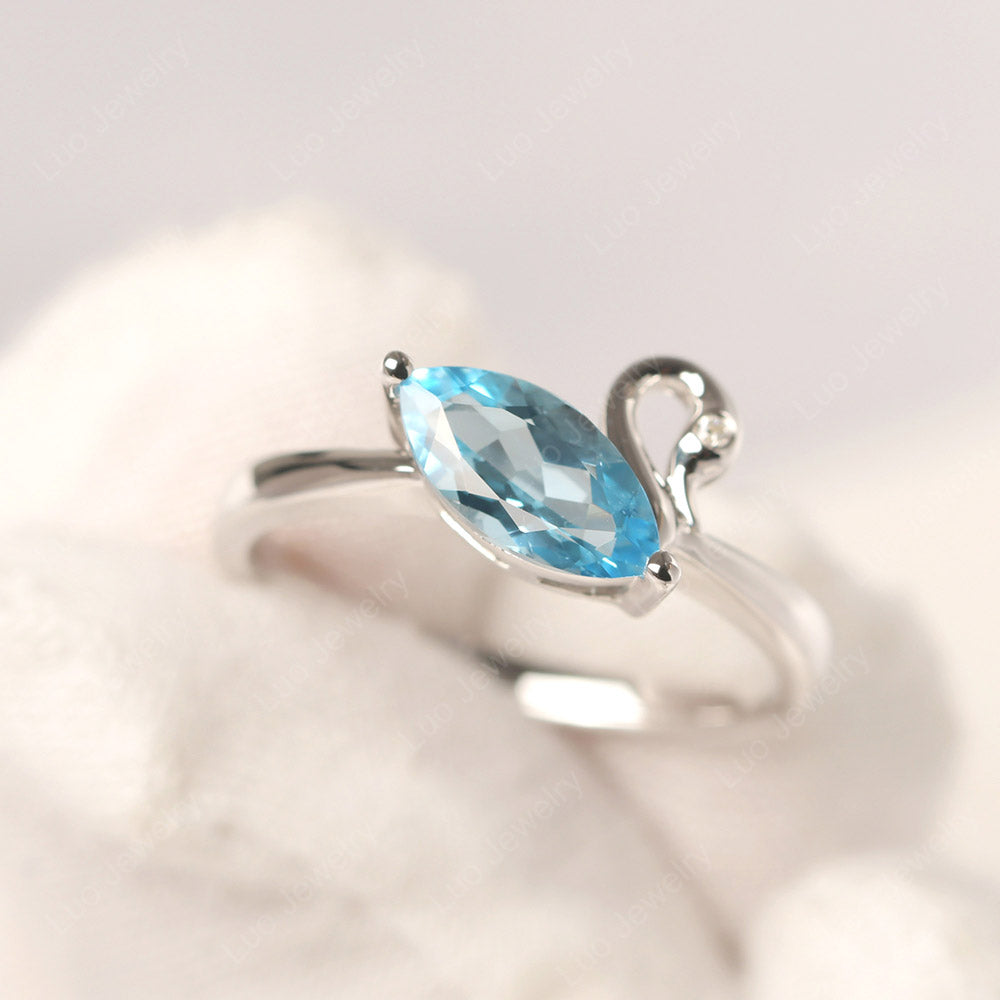 Swiss Blue Topaz Ring Swan Engagement Ring - LUO Jewelry