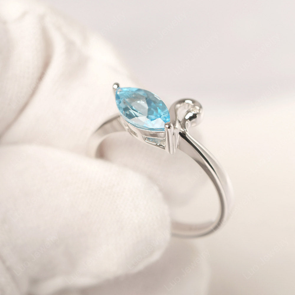 Swiss Blue Topaz Ring Swan Engagement Ring - LUO Jewelry