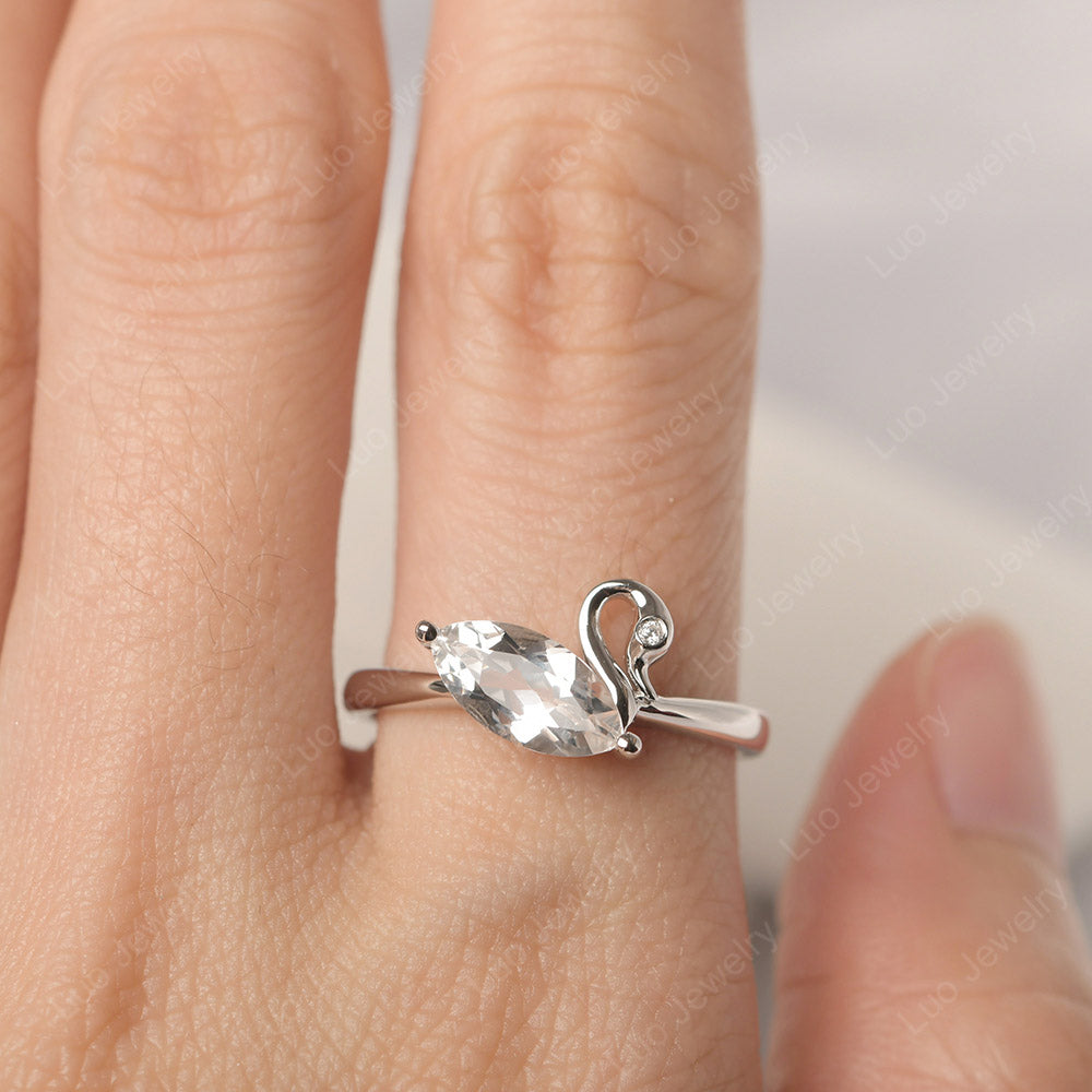 White Topaz Ring Swan Engagement Ring - LUO Jewelry