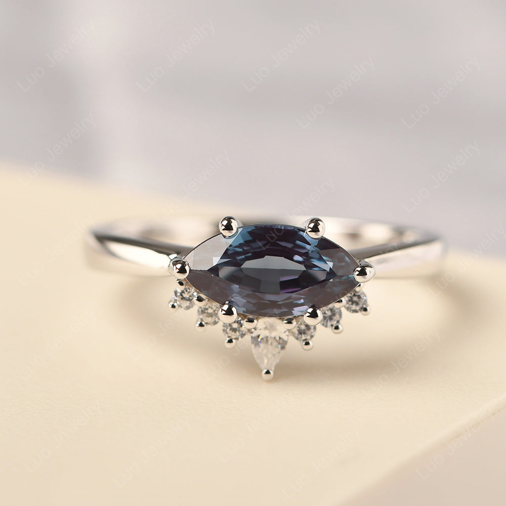 Horizontal Marquise Alexandrite Ring White Gold - LUO Jewelry