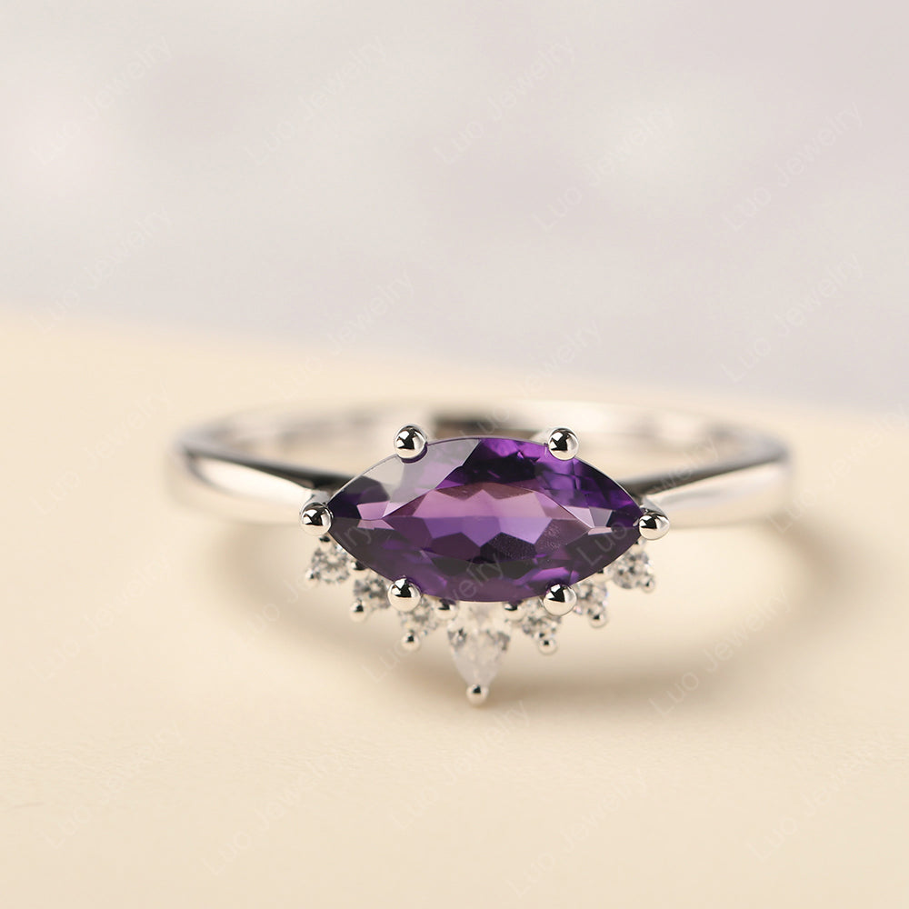 Horizontal Marquise Amethyst Ring White Gold - LUO Jewelry