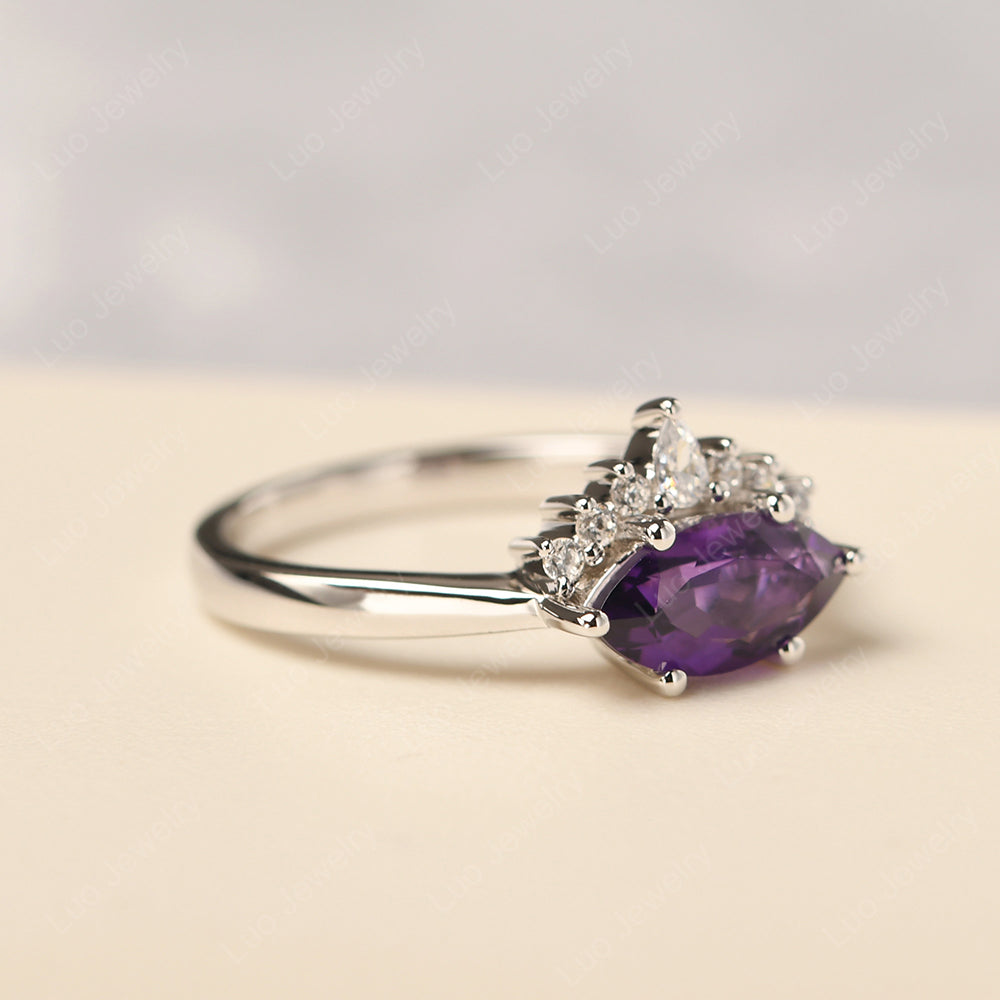 Horizontal Marquise Amethyst Ring White Gold - LUO Jewelry