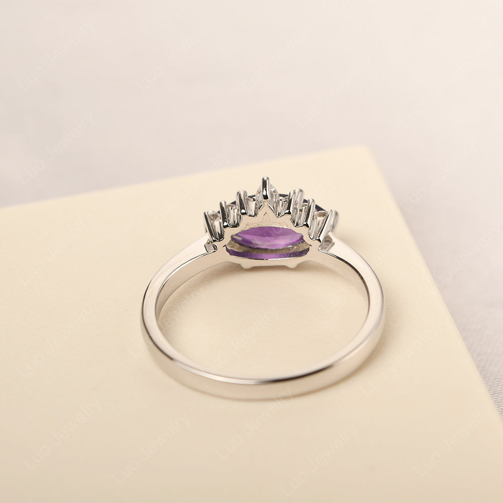 Horizontal Marquise Amethyst Ring White Gold - LUO Jewelry