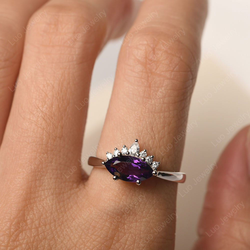Horizontal Marquise Amethyst Ring White Gold - LUO Jewelry