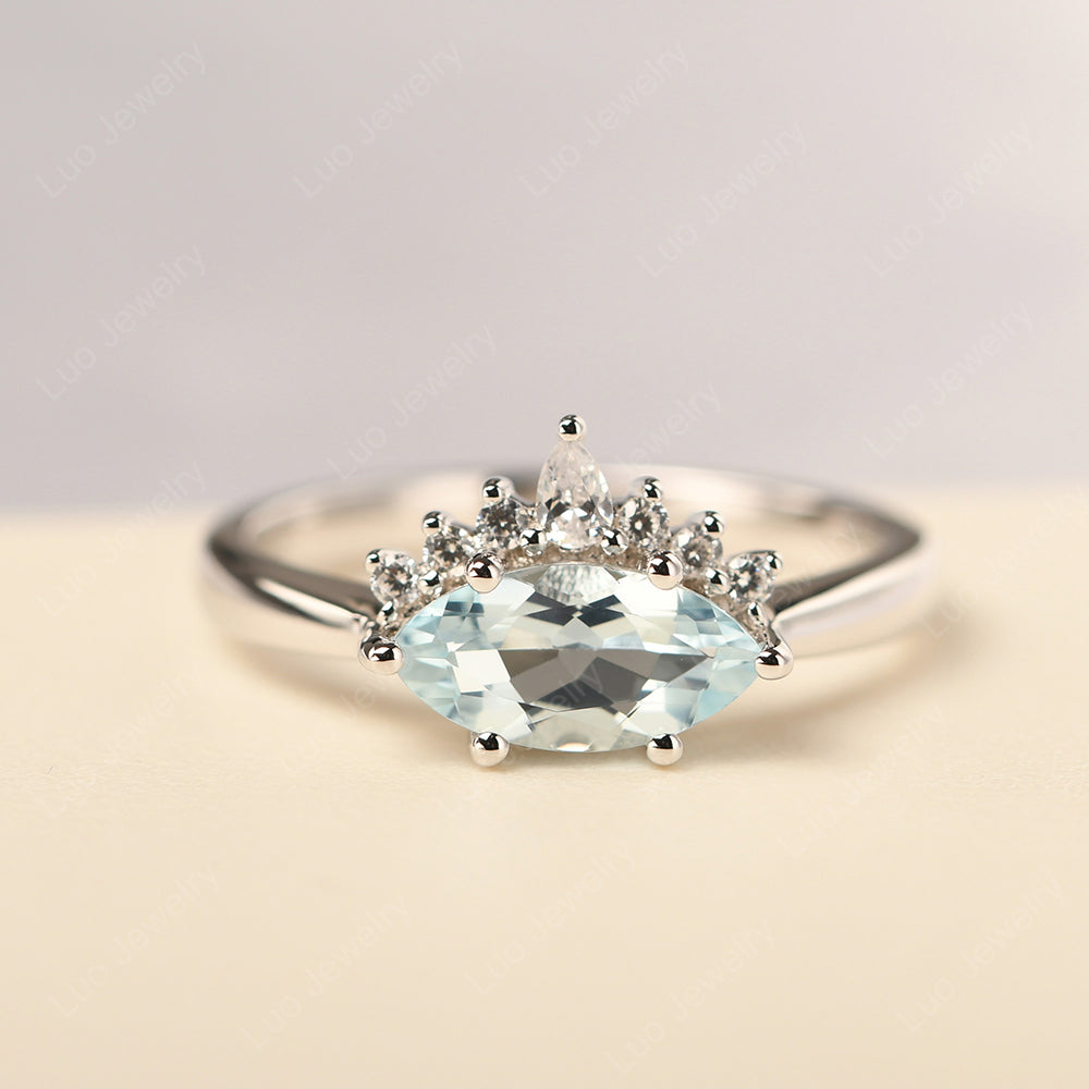 Horizontal Marquise Aquamarine Ring White Gold - LUO Jewelry