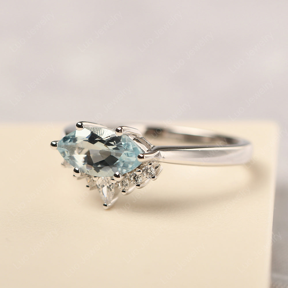 Horizontal Marquise Aquamarine Ring White Gold - LUO Jewelry