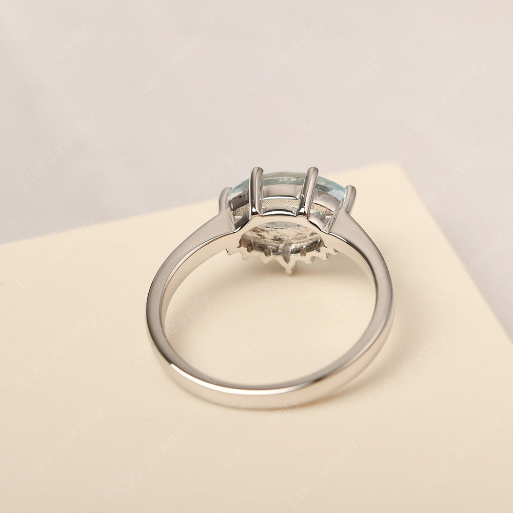 Horizontal Marquise Aquamarine Ring White Gold - LUO Jewelry